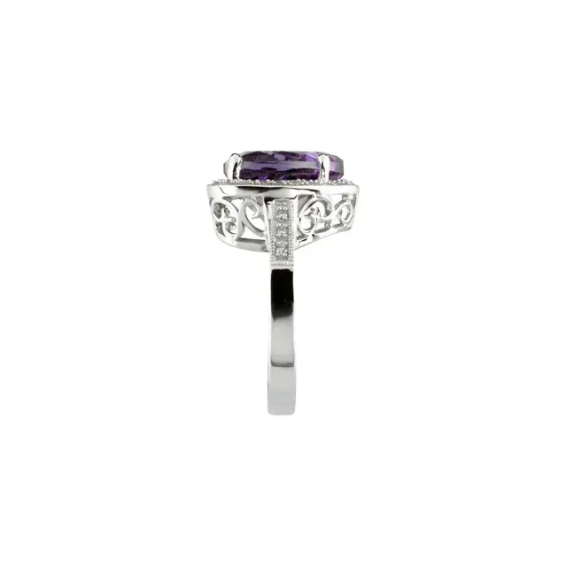 Shiny appearance Travel Style 14K White Amethyst & 1/6 CTW Diamond Ring