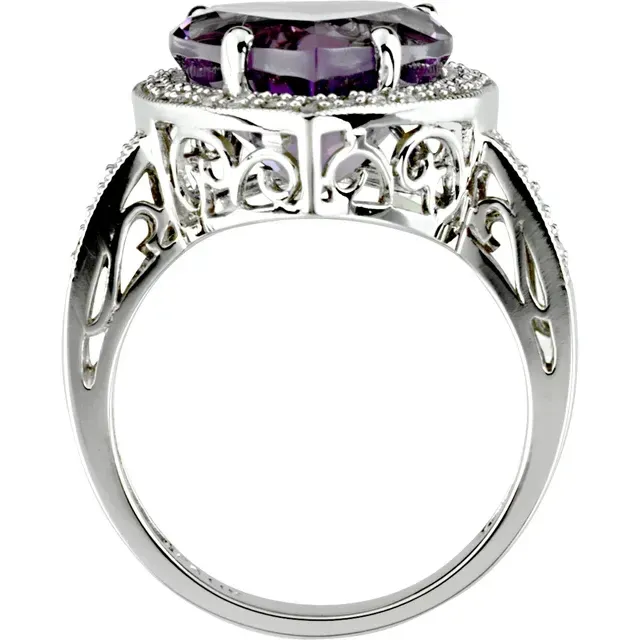 Minimal Harmony Hypoallergenic Ornament 14K White Amethyst & 1/6 CTW Diamond Ring