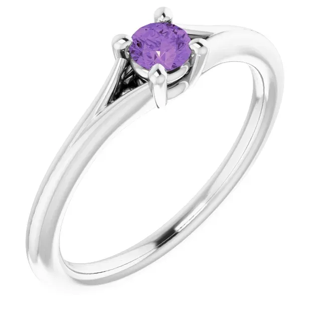 Simple Sparkle Beautiful Ornament 14K White Amethyst Youth Solitaire Ring