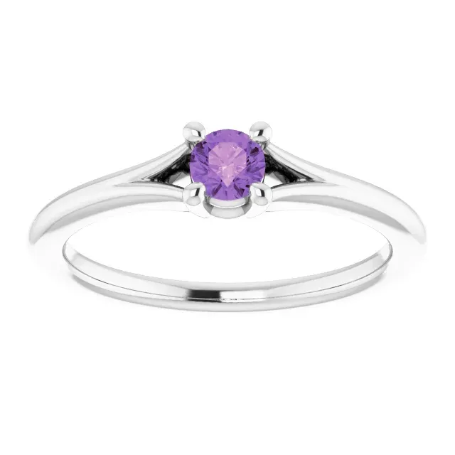 Graceful Look Sentimental Jewelry 14K White Amethyst Youth Solitaire Ring