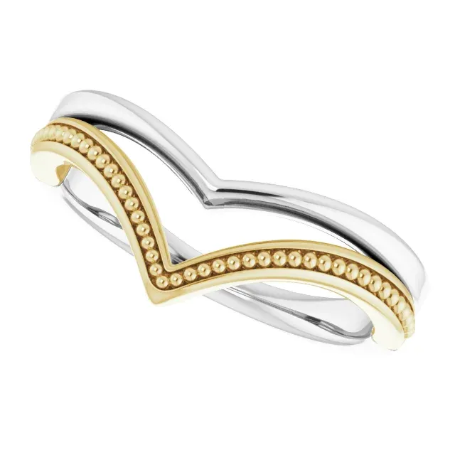 Affordable Insignia 14K White & Yellow Beaded V Ring