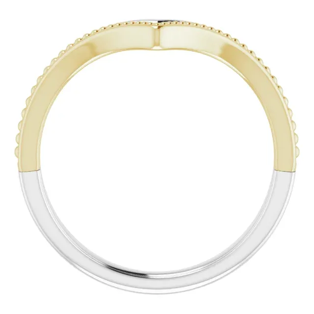 14K White & Yellow Beaded V Ring Cute Present Artistic Accessory