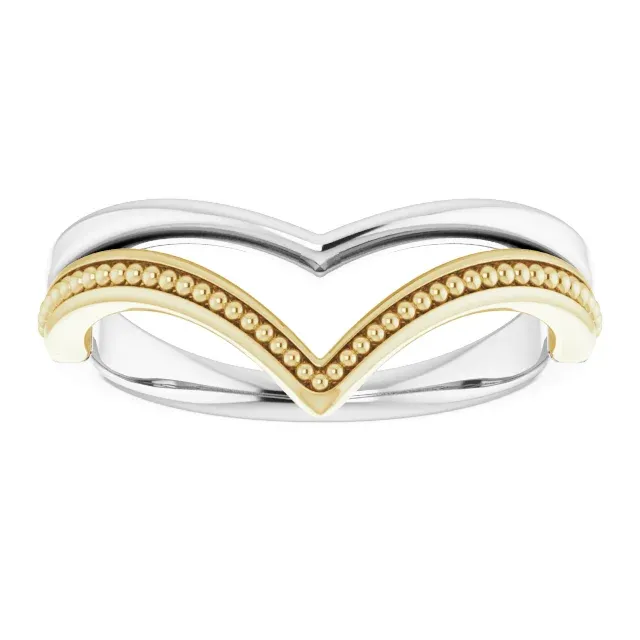 Classic Memento 14K White & Yellow Beaded V Ring