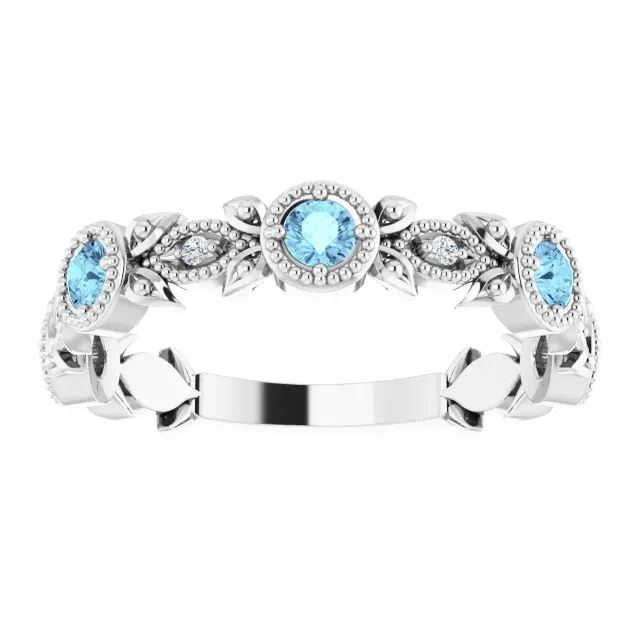 14K White Aquamarine & .03 CTW Diamond Leaf Ring Strong Accessory