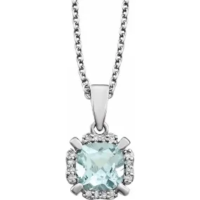 14K White Aquamarine & .05 CTW Diamond 18" Necklace Bright Highlight