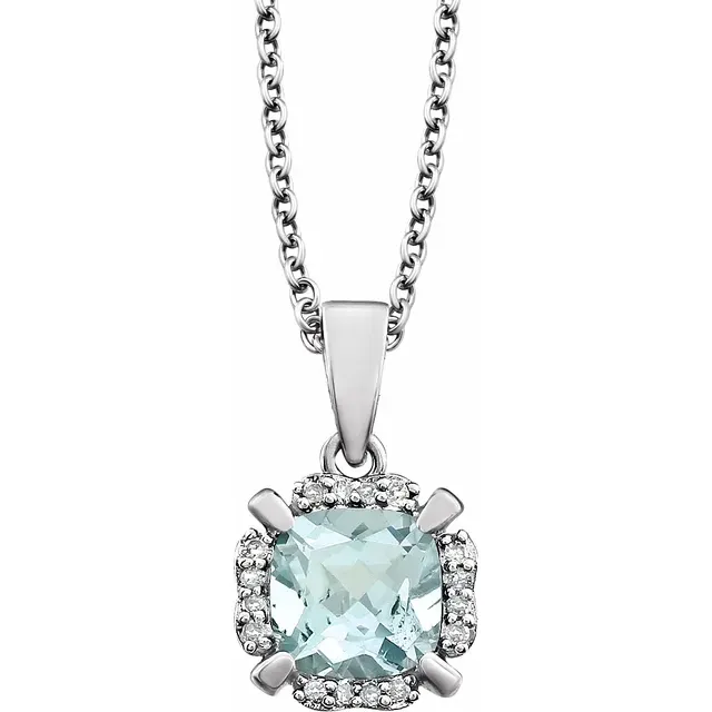 14K White Aquamarine & .05 CTW Diamond 18" Necklace Bright Highlight
