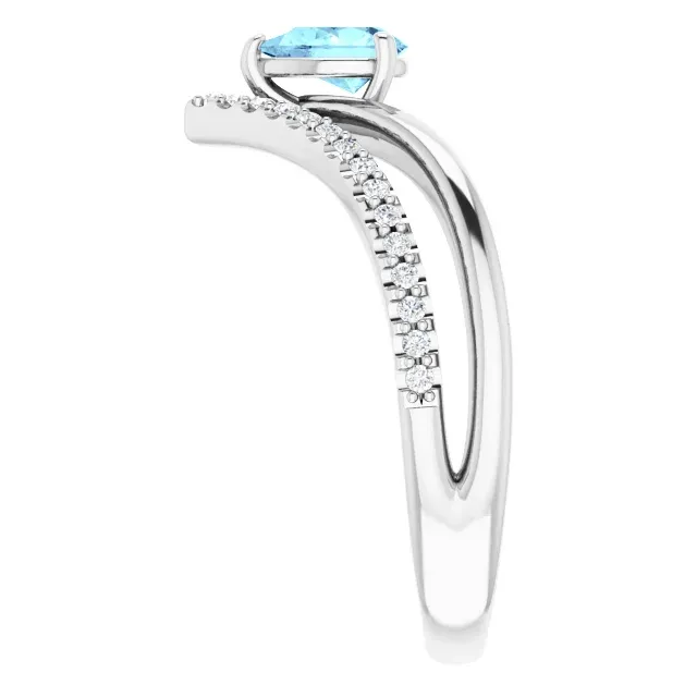 14K White Aquamarine & 1/6 CTW Diamond Ring Corrosion resistant