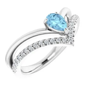 14K White Aquamarine & 1/6 CTW Diamond Ring Beautiful Piece Handcrafted Product