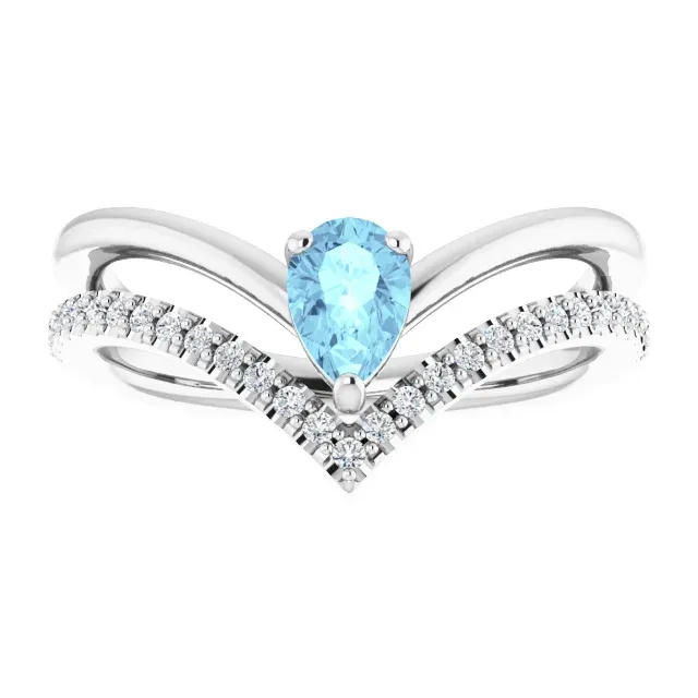 Durable Construction 14K White Aquamarine & 1/6 CTW Diamond Ring