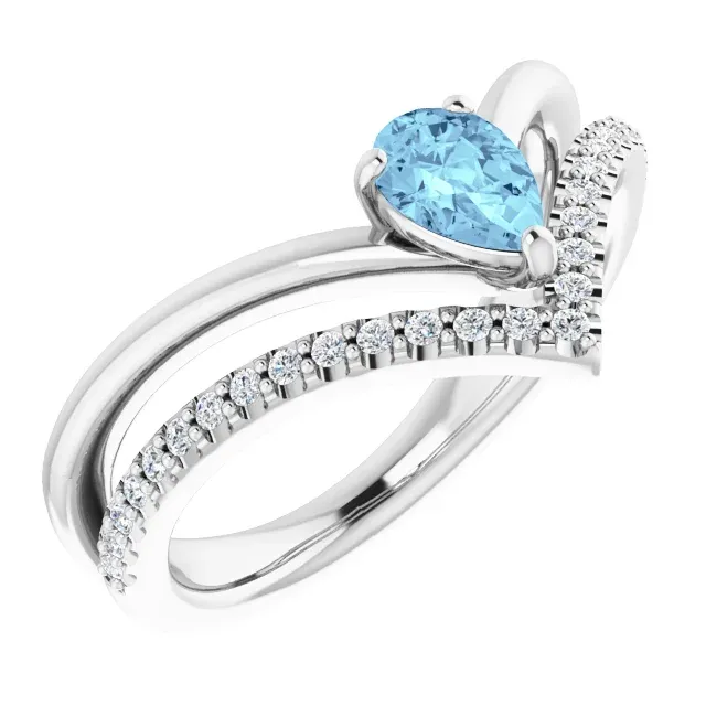 14K White Aquamarine & 1/6 CTW Diamond Ring Beautiful Piece Handcrafted Product