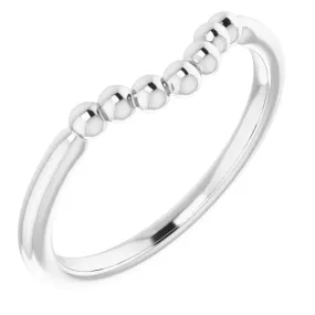 14K White Beaded Contour Stackable Ring Modern Look Warm Tone