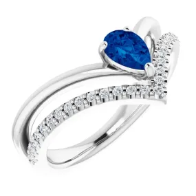 Fantastic Embellishment 14K White Blue Sapphire & 1/6 CTW Diamond Ring