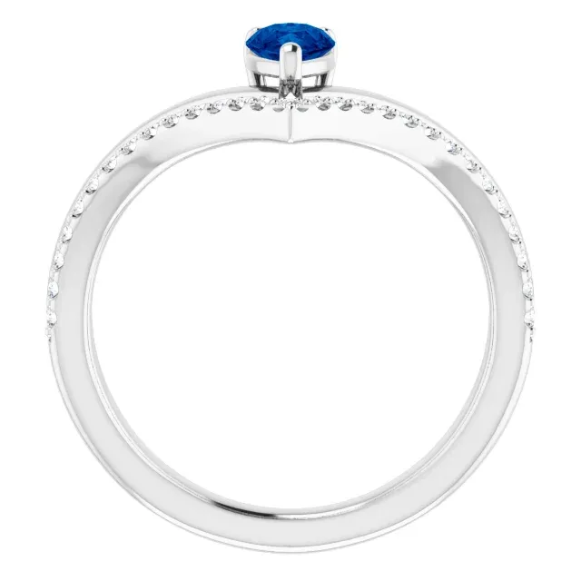 Superior Craft 14K White Blue Sapphire & 1/6 CTW Diamond Ring