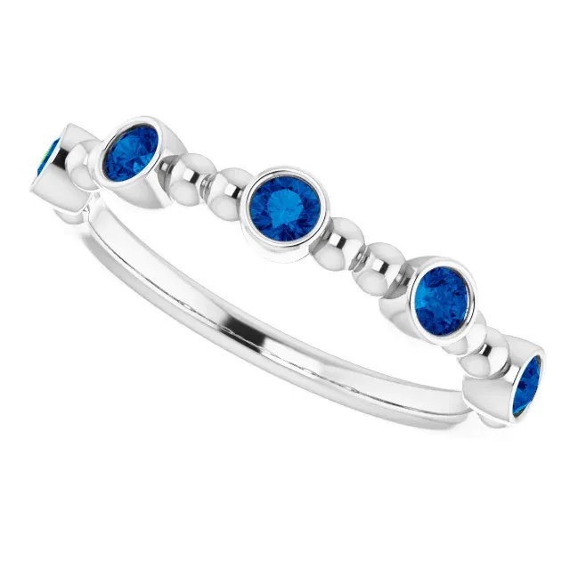 14K White Blue Sapphire Stackable Beaded Ring Smart Accessory
