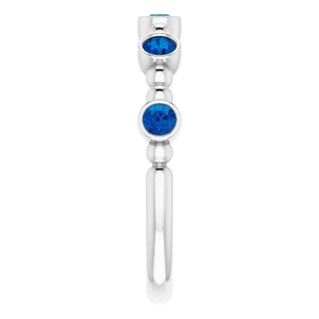 Bold Statement Event Ready 14K White Blue Sapphire Stackable Beaded Ring