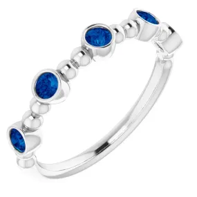 14K White Blue Sapphire Stackable Beaded Ring Durable Object