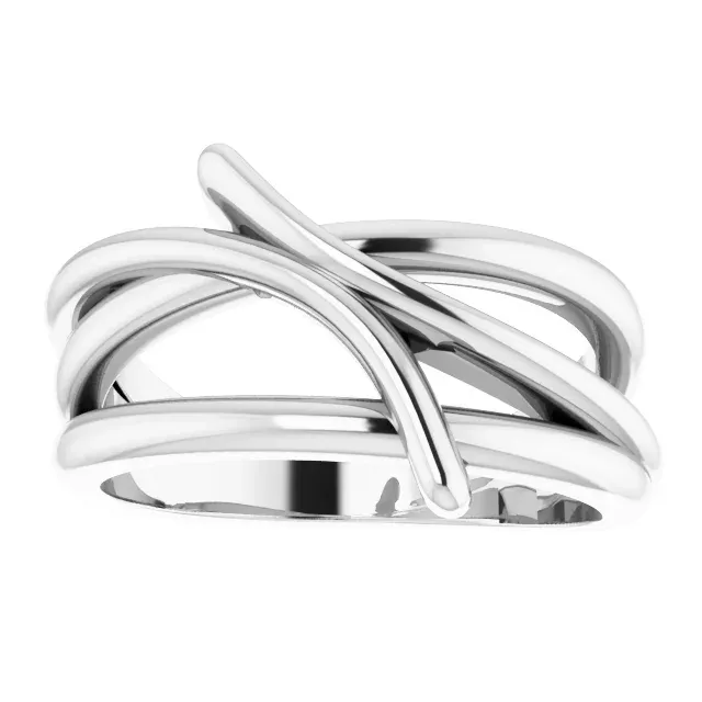 Economical Piece 14K White Bypass Freeform Ring