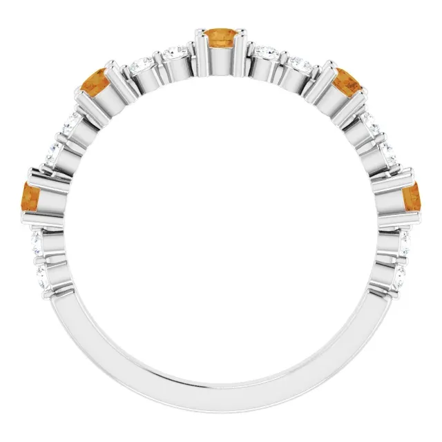 14K White Citrine & 1/5 CTW Diamond Ring Glow Effect Modern Embellishment