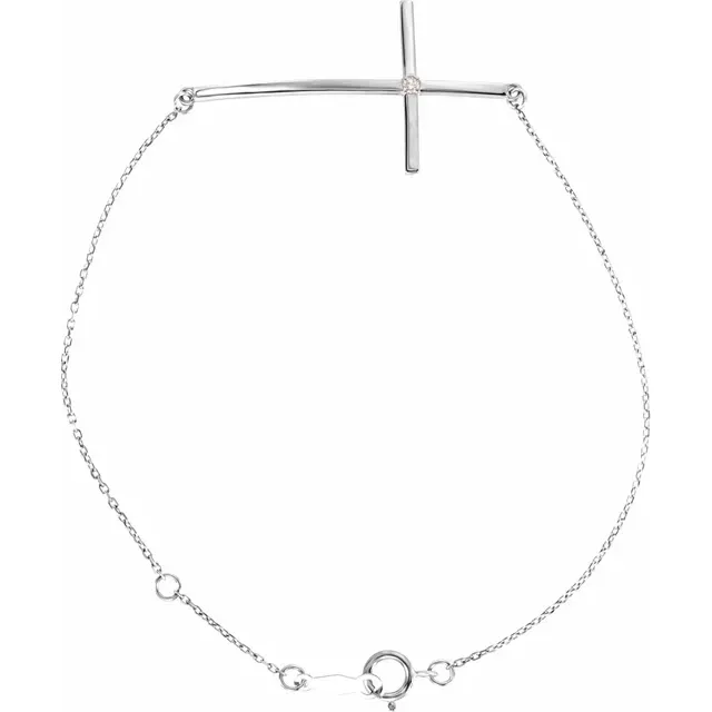 Traditional Lore Fair Deal 14K White Diamond Sideways Cross Bracelet