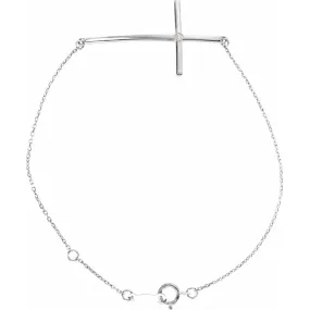 Traditional Lore Fair Deal 14K White Diamond Sideways Cross Bracelet