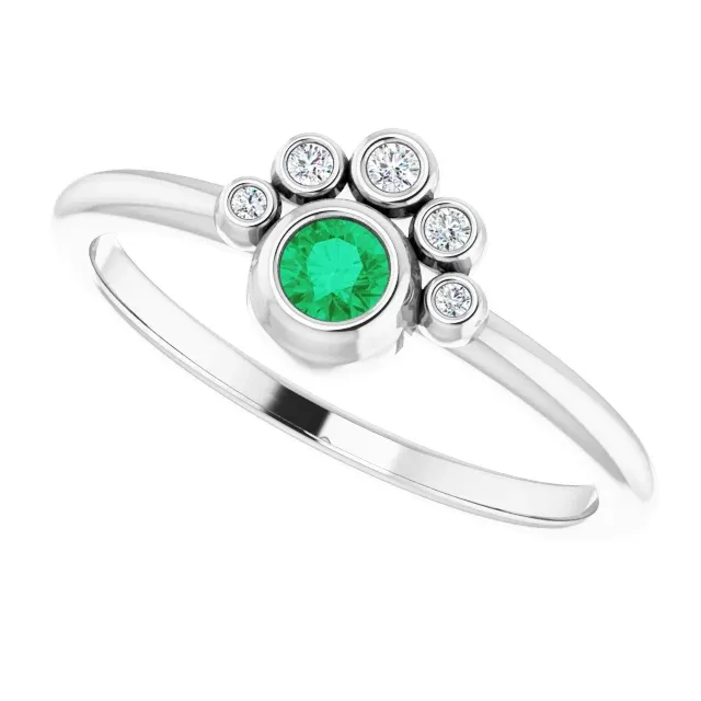 14K White Emerald & .04 CTW Diamond Ring Asymmetric Balance