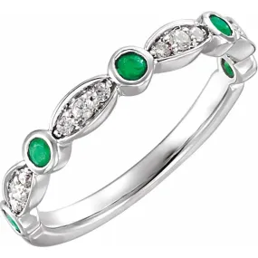 Hypoallergenic Embellishment 14K White Emerald & 1/6 CTW Diamond Ring