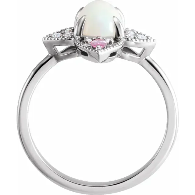 Vintage Emblem Artistic Item 14K White Ethiopian Opal, Pink Sapphire & .05 CTW Diamond Vintage-Inspired Ring