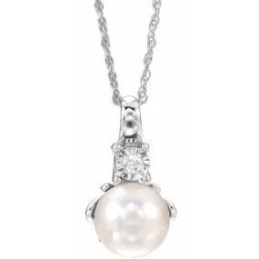 Shiny Craft 14K White Freshwater Cultured Pearl & .02CTW Diamond 18" Necklace