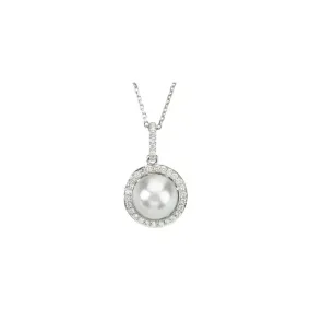 Gleaming Feature 14K White Freshwater Cultured Pearl & 1/3 CTW Diamond 18" Necklace