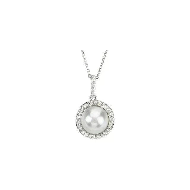 Gleaming Feature 14K White Freshwater Cultured Pearl & 1/3 CTW Diamond 18" Necklace