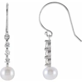 14K White Freshwater Cultured Pearl & 1/4 CTW Diamond Earrings Rich Detailing Style Match