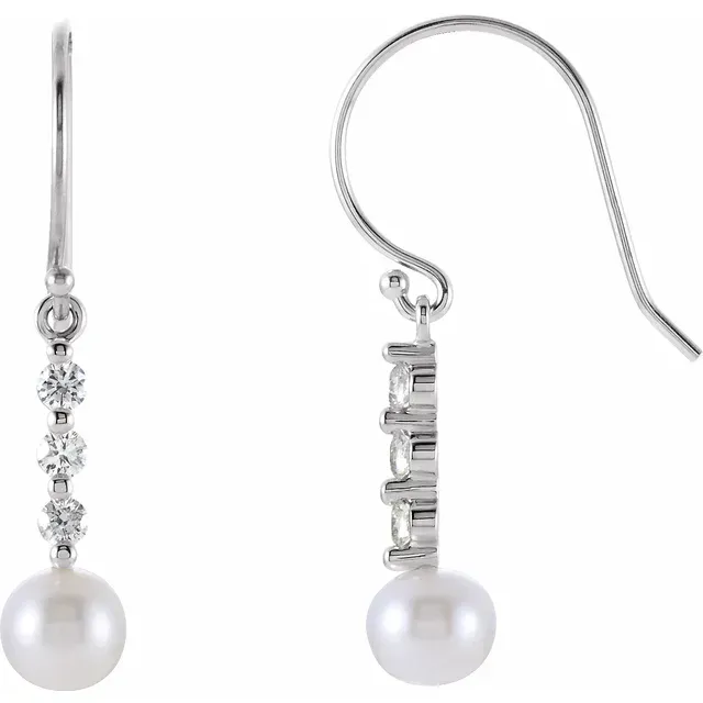 14K White Freshwater Cultured Pearl & 1/4 CTW Diamond Earrings Rich Detailing Style Match