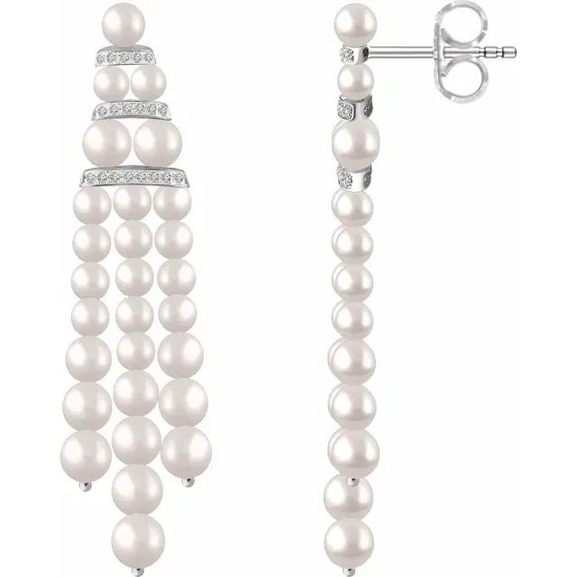 Luxury Highlight 14K White Freshwater Cultured Pearl & 1/4 CTW Diamond Earrings