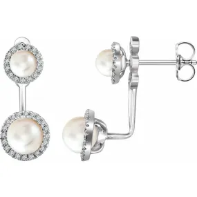 Unique Element Bold Designs 14K White Freshwater Cultured Pearl & 1/5 CTW Diamond Halo-Style Earrings