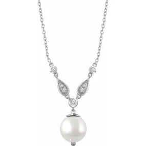 14K White Freshwater Cultured Pearl & 1/6 CTW Diamond 16-18" Necklace Candid Moment Lustrous Look