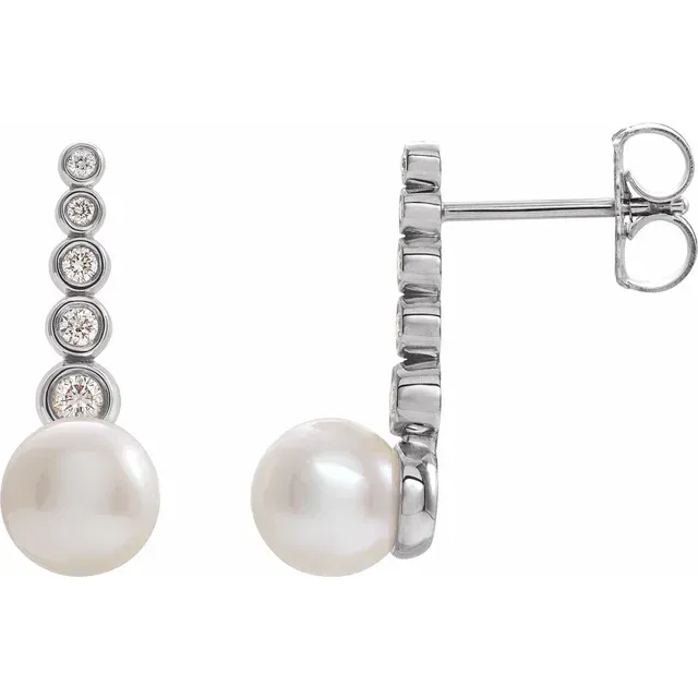 Quick Shine 14K White Freshwater Cultured Pearl & 1/8 CTW Diamond Earrings