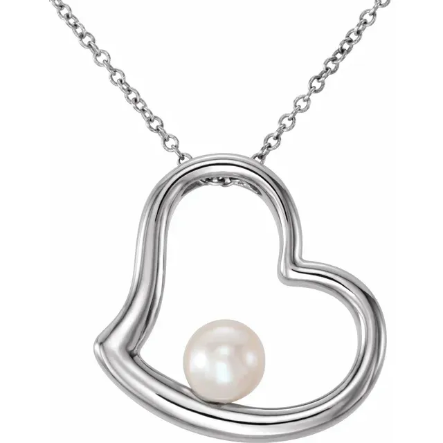 14K White Freshwater Cultured Pearl Heart 18" Necklace Holiday Present