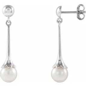 14K White Freshwater Pearl Dangle Earrings with Backs Daywear Style