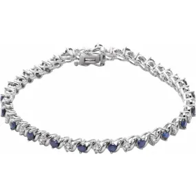 Memorable Fusions 14K White Lab-Grown Blue Sapphire & 1/10 CTW Diamond Line 7" Bracelet