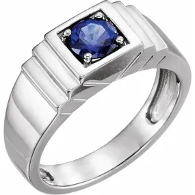 14K White Lab-Grown Blue Sapphire Ring Classic Token