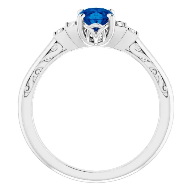 Immediate Use HighEnd Adornment 14K White Lab-Grown Lab-Grown Blue Sapphire & .05 CTW Diamond Ring