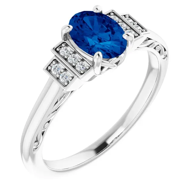 14K White Lab-Grown Lab-Grown Blue Sapphire & .05 CTW Diamond Ring Bold Insignia Beautiful Article