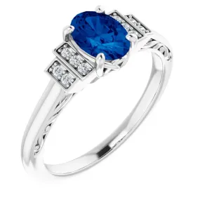 14K White Lab-Grown Lab-Grown Blue Sapphire & .05 CTW Diamond Ring Bold Insignia Beautiful Article