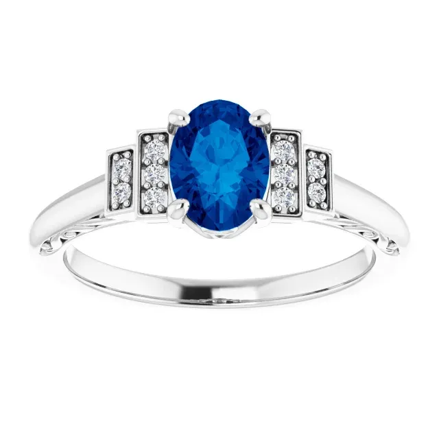 Classic Charm 14K White Lab-Grown Lab-Grown Blue Sapphire & .05 CTW Diamond Ring