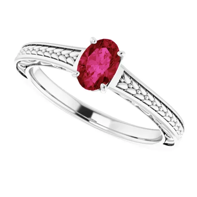 14K White Lab-Grown Ruby Ring Glamorous Adornment