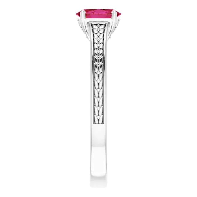 14K White Lab-Grown Ruby Ring Out Of Box Flirty Accent