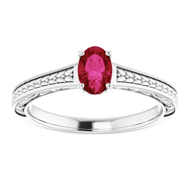 Excellent Design 14K White Lab-Grown Ruby Ring