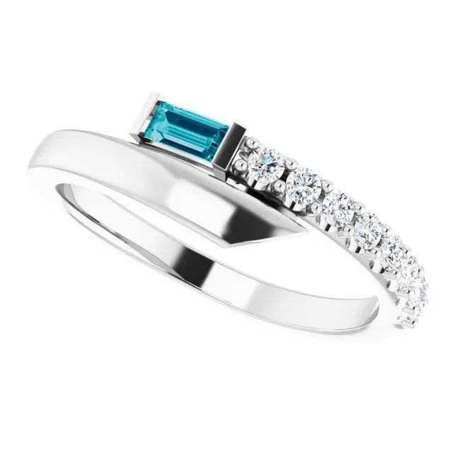 Custom Accessory Formal Style 14K White London Blue Topaz & 1/6 CTW Diamond Bypass Ring