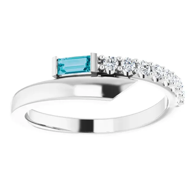 Minimal Structure 14K White London Blue Topaz & 1/6 CTW Diamond Bypass Ring