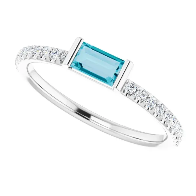 Lightweight Touch Glow Effect 14K White London Blue Topaz & 1/6 CTW Diamond Stackable Ring